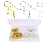 Kit 400 ganchos para pendientes DIY, 50 ganchos plata S925 y 50 dorados, con 100 tapones de silicona y 200 anillos metálicos, accesorios completos para crear, reparar y personalizar tus joyas