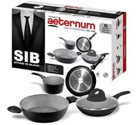 Kit 5 Uds. Pila Ollas Acero Inoxidable + Tapa Sib Stone En Negro Aeternum