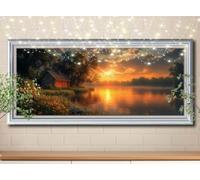 Kit 5D DIY Pintura de Diamante Casa de Madera,Río,Punto de Cruz Diamond Painting para Adultos,Cuadro de Diamantes con Rhinestones para Decoración Hogar,Pintar con Diamantes (100x250cm) 58Y-12615