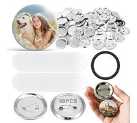Kit 60 Botones en blanco 58 mm botones para hacer usted mismo Chapas, Chapas Personalizadas con Pin Personalizado, Incluye Junta Negra de Prensado, Ideales para Regalos, Eventos, Bodas y Decoración