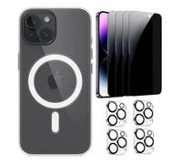 KIT 9A1 COMPATIBLE PARA APPLE IPHONE 15 PRO MAX, 4 PROTECTORES DE CRISTAL TEMPLADO PRIVACIDAD OLEOFOBICO, 4 PROTECTORES CRISTAL TEMPLADO CAMARA TRASERA, 1 FUNDA TRANSPARENTE CARGA MAGNETICA.