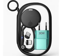 Kit Accesorios Teléfono 3 en 1 Compatible con iPhone, Samsung, Xiaomi, Huawei - Cargador USB-C de 30 W, Cable Magnético, Rastreador Bluetooth & Bolsa Oferta - NomadeTech Pack™