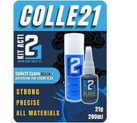 KIT ACTI21 BLACK. Colle21, Super Pegamento Cyano Colle21 & Activador spray 200 ml. para super glue cyano, superglue PARA MODELISMO Y BRICOLAJE