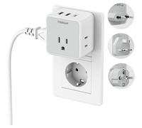 Kit adaptador de enchufe de viaje para Reino Unido y Europa con 3 tomas de CA y 3