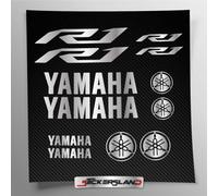 Kit adhesivos compatible con depósito y casco de moto | Base de vinilo transparente de fácil aplicación Impresión UV | letras logos | Stickersland® - R1 New del 2015 al 2024 (Plata metalizada mate)