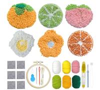 Kit Allazone de posavasos de aguja, 6 patrones de bordado, posavasos con frutas y hilos de fieltro, herramientas de aro