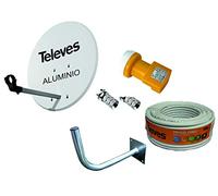 Kit Antena PARABOLICA para Astra TELEVES 83cm Aluminio + Rollo DE Cable 20 MT + Soporte A Pared + CONECTOES Y LNB