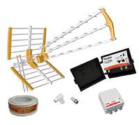Kit Antena TV TECATEL 18 dB + Amplificador 30 dB 2UHF + Fuente Alimentación 2 Salidas + Conexiones + 20m Cable