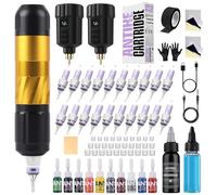 Kit ANTIKE Maquina de Tatuar Pro Maquina de Tatuaje con LCD Baterias 2pcs * 1500mAh y 20 Buen Agujas para Tatuaje, Tintas Colores Set y Todo Accesorios para Tatuaje AK-TK3001EU-9