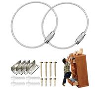 Kit antivuelco para muebles, juego de protección contra inclinación para muebles - 2 anclajes de pared a prueba de niños - Ancla de seguridad de pared de tocador de acero inoxidable, correas de