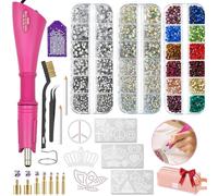 Kit aplicador de diamantes de imitación Hotfix con 4600 cristales (blanco/AB/12 colores) y 19 plantillas de patrón, el kit de manualidades Bedazzler incluye pinzas, bolsa de almacenamiento para ropa