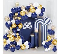 Kit Arco Globo Azules y Dorados,116Pcs Azules Globo Arco Cumpleaños con Globos Oro Metálico Blancos Azul Marino,12 10 5 Pulgadas Globos Decoración para Bodas, Baby Shower, Bautizo, Graduación
