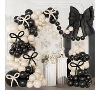 Kit Arco Globo Blanco Negro, 114 Piezas Globo Guirnalda Arena Blanca Negro con Globos Largos Oscuros Beige, Suministros de Fiesta de Coquette para el Cumpleaños, Baby Shower, Boda, Graduación