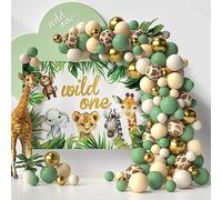 Kit arco globo con telón de fondo, decoración de cumpleaños de 1 año, jungle decoracion cumpleaños niña niño niño kit cumpleaños para selva Safari
