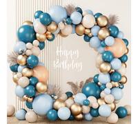 Kit Arco Globos Azul Polvoriento, 143pcs Kit Guirnalda Globo Oro Azul con Globo Desnudo Azul Marino, DIY Arco Globos Azul Retro para Decoración Fiesta Feliz Cumpleaños de Hombre, Baby Shower, Boda
