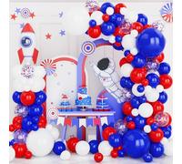 Kit Arco Globos Azules Rojos y Blancos, 131 Globos de Látex Globos Blanco Azul Real Rojos Confeti Helio con Cinta para Fiesta Cumpleaños Boda Niños Baby Shower Decoración Aniversario Graduación