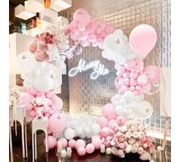 Kit Arco Globos Blanco Rosa, 151 Piezas 5 10 12 18 Pulgadas Guirnaldas Globos Rosa Pastel con Pegatinas Mariposa Globos en Varios Tamaños para Baby Shower Boda Decoración Fiesta Despedida Soltera
