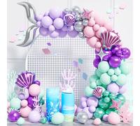 Kit Arco Globos Cola Sirena Plateada, 111 Piezas Guirnalda Globos Verde Metálico Morado Rosa Azul Verde Azulado Pastel Con Globo Caparazón Para Niña Decoracion Fiesta Temática Cumpleaños Sirena Océano