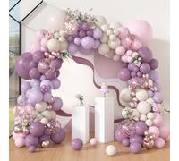 Kit Arco Globos Morado Rosa, 116 Piezas Kit Guirnalda Globo Púrpura Rosa con Globos Arena Blanco Metálico Oro Champagne para Decoraciones Cumpleaño Mujer, Aniversario, Boda, Bautizo Niña, Baby Shower