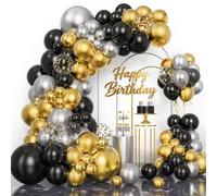 Kit Arco Globos Negro Dorado 147 Piezas Negro Dorado Plateado Guirnalda Globos para Cumpleaños Fiesta, Baby Shower, Boda, Aniversario Decoraciones,Decoración Graduacion