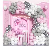 Kit Arco Globos Plata Rosa, 133 Piezas 5 10 12 Pulgadas Guirnaldas Globos Blancos Grises Rosa Pastel, Globos Látex en Varios Tamaños para Niñas Mujeres Cumpleaños Baby Shower Decoración Fiesta Boda