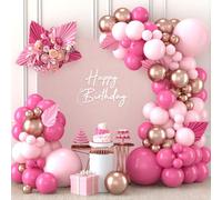 Kit Arco Globos Rosa, 110 Piezas Guirnalda Globos Rosa Caliente Baby Pink Oro para Cumpleaños Boda Baby Shower San Valentin Compromiso Revelación Género