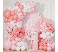 Kit Arco Globos Rosa y Blanco, 130 Piezas Globos de Cumpleaños, Arco de Globo Blancos para Baby Shower Niña Decoracion Cumpleaños, Guirnalda Globo Rosa Pastel Lazo para Bautizo Niña Decoracion Boda