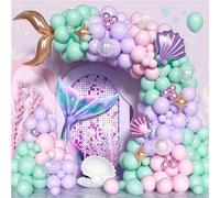 Kit Arco Globos Sirena, 120 Piezas Globos Látex Color Púrpura, Rosa y Verde Azulado con Concha Cola Sirena, Globos Papel Estrella Rosa para Niñas, Cumpleaños, Decoración Fiesta Temática Sirena Océano
