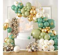 Kit Arco Globos Verde Salvia con Mariposa Pegatinas, 101pcs Guirnalda Globos Verde Oliva Beige y Dorados para Cumpleaños, Baby Shower, Jungla Safari Temática Fiesta, Fiesta Tropical, Boda