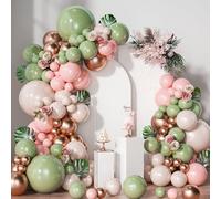 Kit arco globos verde salvia y rosa,kit arco guirnalda globos verde salvia y rosa con globo oro y arena blanca para decoración baby shower,fiesta cumpleaños,fiesta safari en la jungla