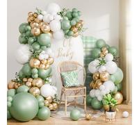 Kit Arco Globos Verdes y Dorados, 115pcs Guirnalda Globos Verdes Salvia con Globo Blanco Oro, para Decoracion Cumpleaños, Baby Shower, Boda, Jungla Safari Fiesta, Comunion, Happy Birthday Decoracion
