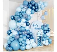 Kit Arco para Globos Azules-109pcs Globos de Cumpleaños con Globos Azul Cielo,Azul Metalizado y Confeti,Bluey Globos Helio para Decoracion Cumpleaños, Baby Shower Decoración,Revelacion Genero Bebe