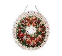 Kit Atrapasoles Navideño de Pintura de Diamantes con Perlas, Manualidades DIY, Cadena de Metal Preensamblada, Tablero Redondo con Borde de Encaje A
