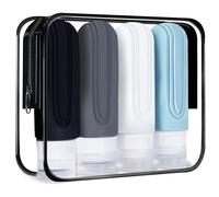 Kit avión botes viaje rellenables - 4 botellas TSA 90ml para champú, acondicionador y loción silicona - Recipientes exprimibles - Artículos tocador viaje equipaje mano