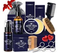 Kit Barba Cuidado para Hombres, Regalo del Día del Padre, Lionmane Kit Barba Hombre, Champú, Peine de Afeitar, Peine, Cepillo, Aceite, Balsamo, Tijeras, Bolsa de lona, Regalos Originales para Papá