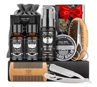 Kit Barba para Hombre, Kit Cuidado Barba Completo, Cumpleaños Navidad Set Regalos para Hombre Papá Novio con 40ML Aceites para Barba, Cepillo - Peine - Champú - Bálsamo Barba y Navaja de Afeitar