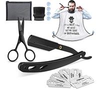 Kit Barba Para Hombres, 14 EN 1 Set afeitado y Recorte Con Navaja de Afeitar Profesional para Barba + 5 Cuchillas de Afeita Dobles, Barba Delantal/Babero para Barba + 4 Ventosa, Regalos para Hombres
