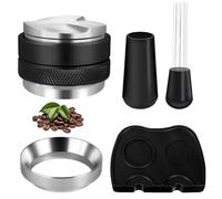 Kit Barista 4 en 1 - Distribuidor/Nivelador de Café, Herramienta WDT con Agujas 0.35 mm, Anillo Dosificador Magnético y Tapete de Silicona, para Hogar y Cafetería Profesional