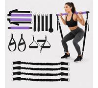 Kit Barra Pilates Relaxdays, Color a Elegir | 4 bandas, 30-160 lbs, asas, estribos, anclaje puerta, bolsa, barra Pilates