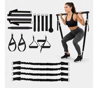 Kit Barra Pilates Relaxdays, Color a Elegir | 4 bandas, 30-160 lbs, asas, estribos, anclaje puerta, bolsa, barra Pilates