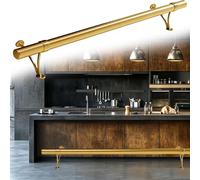 Kit Barra ReposapiéS Reposapiés de Acero Inoxidable con Soportes, Color Dorado, Ideal para Islas de Cocina, Restaurantes o El Hogar, Tubo Industrial para Barra, de Pie.(Gold,475cm/15.6ft)