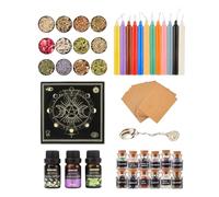 Kit básico de Suministros para el Altar Wiccan: Juego de Herramientas rituales de 50 Piezas con Velas de Hechizo, Cristales, Hierbas, paño de Altar de Madera y guía Sencilla | Inicio Bruje
