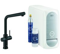 Kit básico monomando de fregadero Grohe Blue Home, 221 mm de alcance, caños en L, con filtro y función de refrigeración, 31454KS1, Color: negro de terciopelo