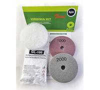 Kit BMC Virginia Fast L para la restauración manual del mármol pulido con 2 tampones abrasivos de diamante, grano medio-fino y fino, y 100 gr de polvo abrillantador para restaurar el pulido del mármol
