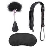 Kit Bondage 3 piezas,Látigo Cuero + Plumas Eróticas + Vendas de ojos,SM Máscara Juguetes Sexuales Azotes para Parejas Mujer Fetiche BDSM