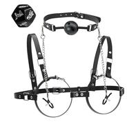 Kit bondage 4-en-1 para paejas - arnés con anillo de cuero, pinzas para pezones, collier ajusable y cubo erótico de 12 caras - incluye desafíos sensoriques y posiciones ítimas