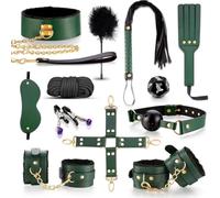 Kit Bondage BDSM 12 Piezas con Esposas, Tobilleras, Collar con Correa, Látigo, Paddle, Mordaza, Antifaz y Dados, Accesorios de Roleplay Adulto para Parejas
