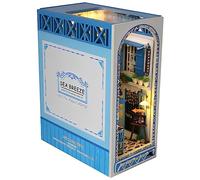 Kit Book Nook, casa de muñecas en miniatura de madera con sujetalibros de arte, muebles y luz LED, rompecabezas 3D de madera para regalos, decoración del hogar (Mar)