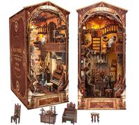 Kit Book Nook DIY Mundo de Magia con Luz LED y Guardapolvo, House Puzzles Madera 3D Miniatura con Muebles, Booknook Casa de Muñecas Estanterías, Decoración Estantería Insertar Creativa para Adultos