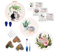Kit Bordado Principiantes Set de Inicio Bordado Embroidery Kit Herramienta de Bordado Patrón Gato Diy Aguja de Bordar con Bastidor Ajustableaguja de Bordarhilo de Bordarhilo de Bordar de Colores